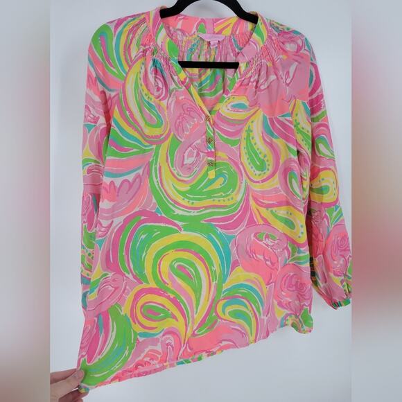 Lilly Pulitzer All Nighter Paisley Silk Elsa Blouse XS - Picture 3 of 12